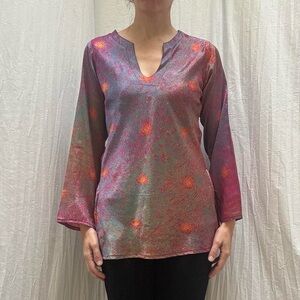 Silk pink and purple colorful tunic‎ top boho hippie inspired
